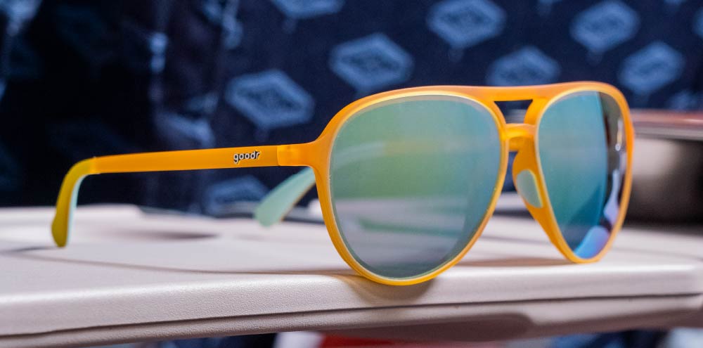 Goodr Mach G Active Sunglasses: Cheesy Flight Attendant