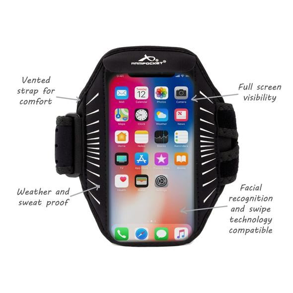 Armpocket Racer Edge, thin armband for iPhone 15/15 Pro/14/14 Pro/13/13 Pro, Galaxy S22/S21/S20 and other full-screen devices