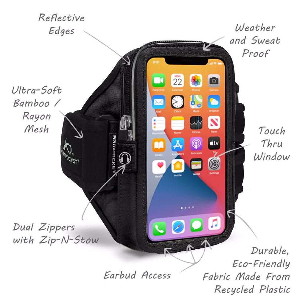 Armpocket Mega i-40 Plus Smartphone Armband for iPhone 15 Pro Max/15 Plus/14 Pro Max/14 Plus/13 Pro Max/12 Pro Max, Galaxy S23 Plus/S23 &amp; S22 Ultra/Galaxy A54/Note 20 Ultra &amp; more with large cases