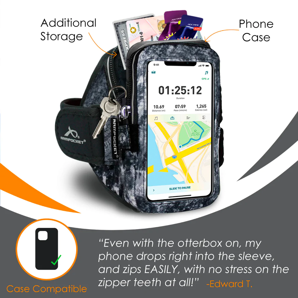Armpocket Mega i-40 Phone Running Case for iPhone 15/ 15 Pro/14/14 Pro/13/13 Pro/12/12 Pro, Galaxy S23/S23+/A54/S22+/S21/S20 &amp; More